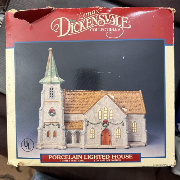 Vintage Lemax Dickensvale Porcelain Lighted Church House Christmas Village 1992 - Picture 1 of 16